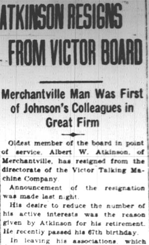 Albert W. Atkinson retirement article, Camden Courier-Post, April 6, 1928, part 1