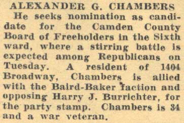 Camden Courier-Post article about Alexander G. Chambers, May 10, 1934