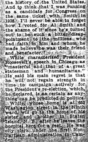 Alfred R. White newspaper article, Camden Courier-Post, October 17, 1936, part 2