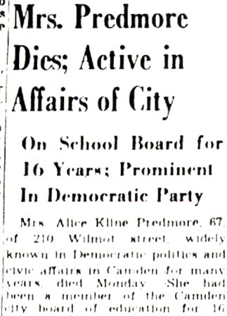 Alice K. Predmore obituary, Camden Courier-Post, July 12, 1951, part 1