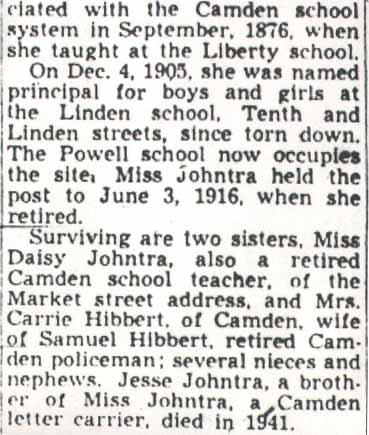 Camden Courier-Post obituary for Anna M. Johntra, February 20, 1950, part 2