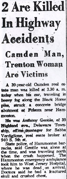 Anthony Gentile fatal accident, August 30, 1954