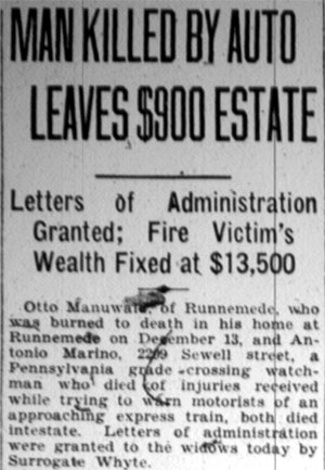 Man Killed By Auto Leaves $900 Estate – Camden Courier-Post, January 9, 1928