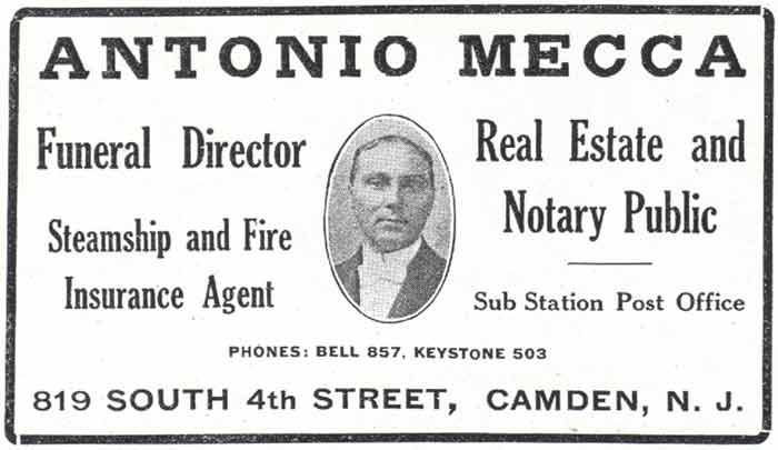 Antonio Mecca entry in the Camden City Directory, 1913