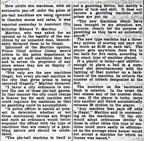 Colsey Orders Police Drive On Pay-Off Game Machines article
