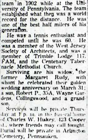 Arthur Gill Dies, Widely Known as Architect Here – Camden Courier-Post, December 28, 1953