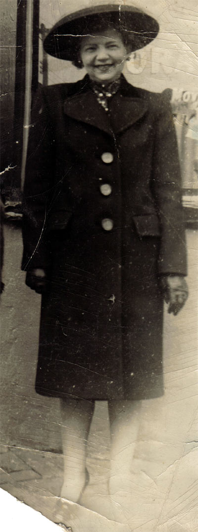 Ruth Werner in front of Werner Moving and Storage in the 1930s-1940s