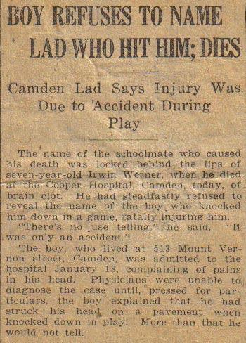 Newspaper article about the death of Erwin Werner