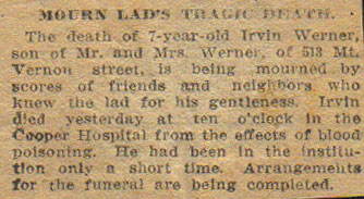 Newspaper article mourning the death of Erwin Werner
