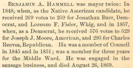 Benjamin A. Hammell biographical entry from Prowell's history