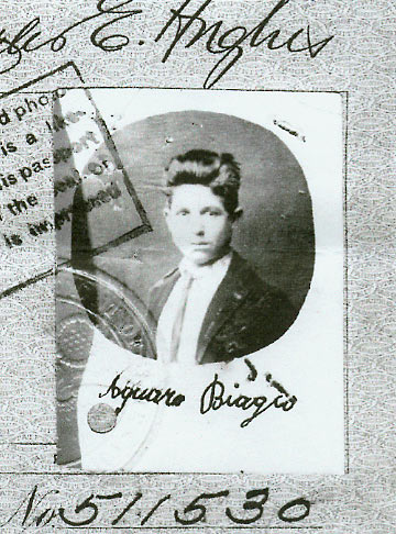 Benny Acquaro, 18 Years Old. Passport Photograph, February 6, 1925