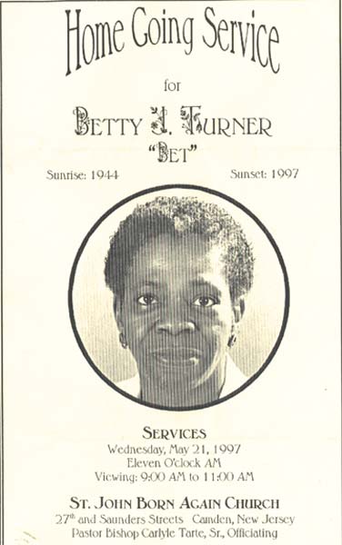 Betty Turner obituary, left page