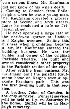 Second column of Charles Kaufmann obituary