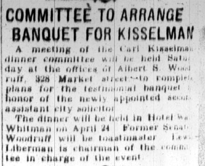 Camden Courier-Post, April 5, 1928 — Hotel Walt Whitman, Market Street, Albert S. Woodruff, Lewis Liberman, Carl Kisselman
