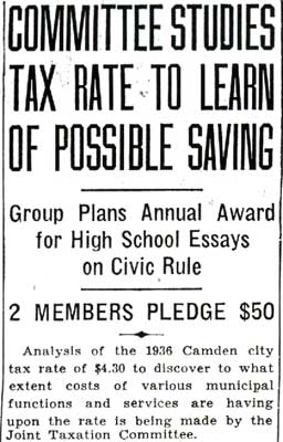 Committee Studies Tax Rate article, October 1936, first column
