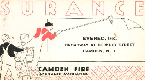 Evered Inc. advertising blotter showing insurance and real estate at Broadway at Berkley Street, Camden