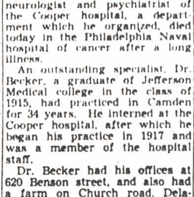 Dr. Becker obituary, part 2