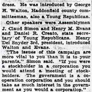 Wolverton Holds ‘Brain Trust’ Drew U. S. Constitution - Camden Courier-Post, October 6, 1936