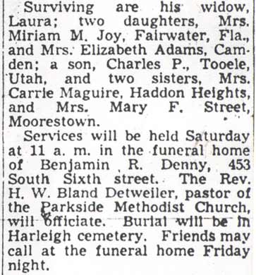 Charles Foulon obituary, Camden Courier-Post, January 11, 1950 (part 2)