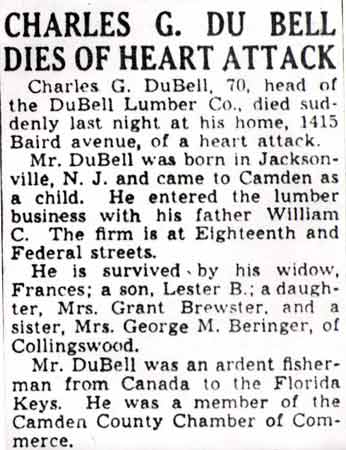 Camden Courier-Post, 1945 — Charles G. Du Bell Dies of Heart Attack