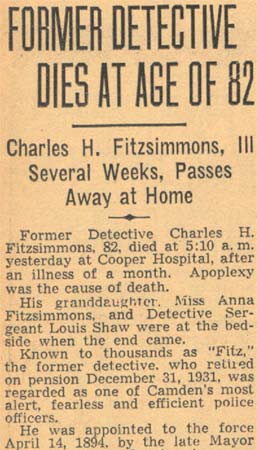 Camden Courier-Post, June 9, 1938, obituary for Charles H. Fitzsimmons III