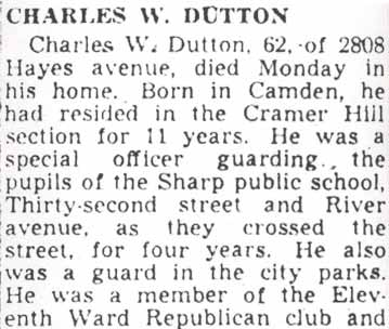 Camden Courier-Post obituary for Charles W. Dutton, June 19, 1950, part 1
