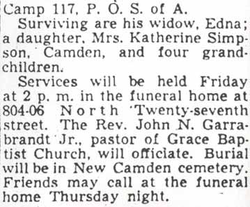 Camden Courier-Post obituary for Charles W. Dutton, June 19, 1950, part 2