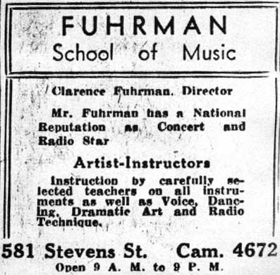 Fuhrman School of Music advertisement, January 29, 1938