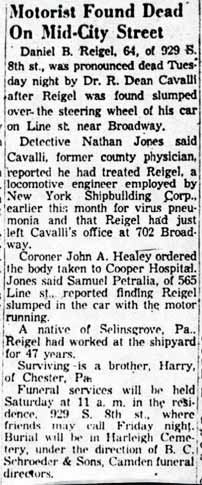 Camden Courier-Post, December 31, 1953 — Motorist Found Dead On Mid-City Street
