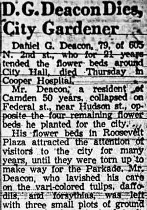 Camden Courier-Post, February 6, 1959 — D.G. Deacon Dies, City Gardener, part 1