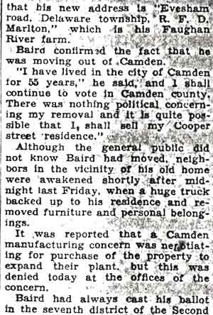 Baird Quits Camden, continued