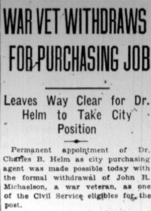 Camden Courier-Post, January 9, 1928 — War Vet Withdraws for Purchasing Job, part 1
