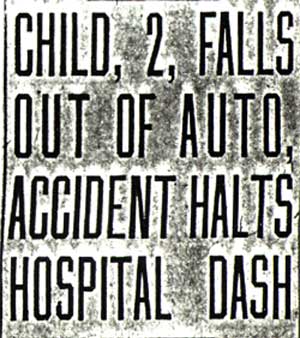 Camden Courier-Post, October 26, 1936 — Child, 2, Falls Out of Auto, Accident Halts Hospital Dash (headline)
