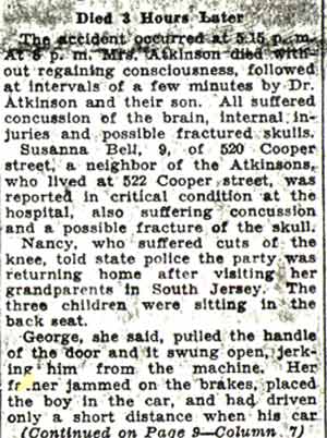 Camden Courier-Post, October 26, 1936 — Dr. Atkinson, Wife, Son Killed (continued)