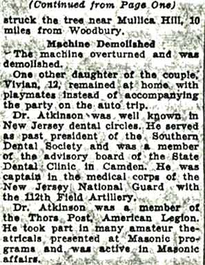 Camden Courier-Post, October 26, 1936 — Dr. Atkinson, Wife, Son Killed (continued)