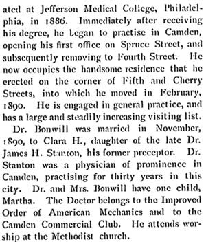 Biographical Review 1897 entry for Dr. Howard G. Bonwill, page 5