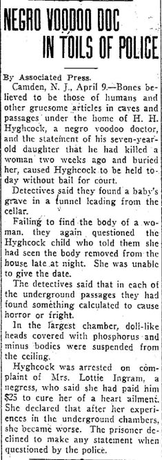 Negro Voodoo Doc in Toils of Police - Helena Independent, April 10, 1925