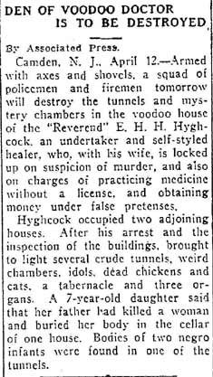 Den of Voodoo Doctor Is to be Destroyed - Helena Independent, April 13, 1925