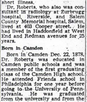 Camden Courier-Post, June 4, 1950 — Dr. Jos. E. Roberts obituary, page 2