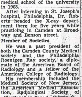 Camden Courier-Post, June 4, 1950 — Dr. Jos. E. Roberts obituary, page 3