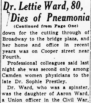 Camden Courier-Post, March 23, 1939 — Dr. Lettie Ward obituary (continued)