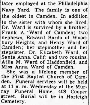 Camden Courier-Post, March 23, 1939 — Dr. Lettie Ward obituary (continued)