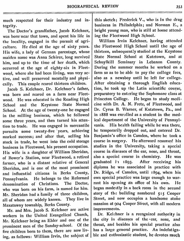 Biographical Review 1897, Dr. Kelchner biography page 1