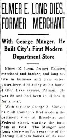 Camden Courier-Post obituary for Elmer E. Long, March 13, 1942, part 1