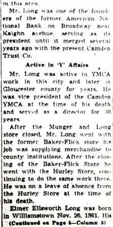 Camden Courier-Post obituary for Elmer E. Long, March 13, 1942, part 2