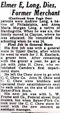 Camden Courier-Post obituary for Elmer E. Long, March 13, 1942, part 3