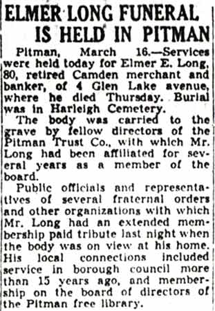 Camden Courier-Post article about Elmer Long funeral, March 16, 1942