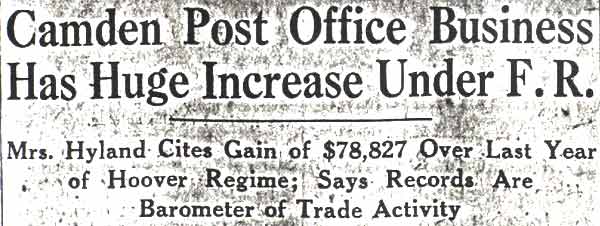 Camden Courier-Post, October 15, 1936, Camden Post Office Business Has Huge Increase Under F.R.