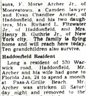 Camden Courier-Post obituary, February 2, 1950 — part 2