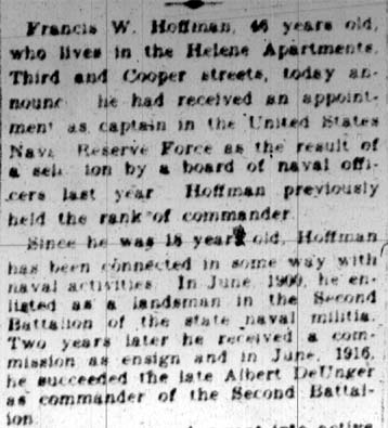 Newspaper clipping about Captain Francis W. Hoffman promotion
